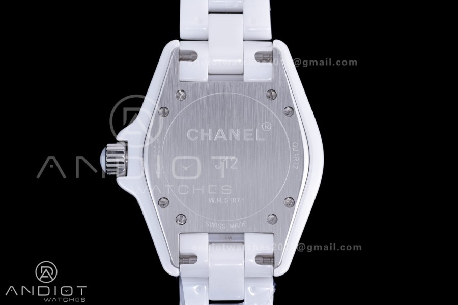 J12 33mm HTF 1:1 Best Edition White Korea Ceramic White Dial Blue Markers on Bracelet Swiss Quartz