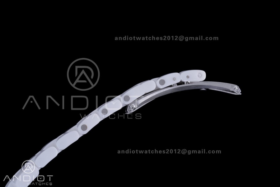 J12 33mm HTF 1:1 Best Edition White Korea Ceramic White Dial Diamond Markers on Bracelet Swiss Quartz