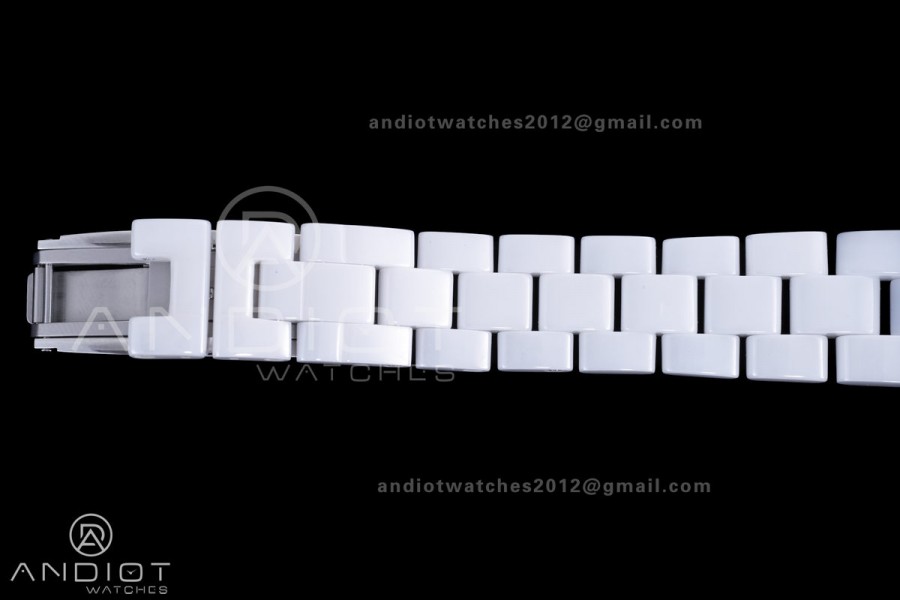 J12 33mm HTF 1:1 Best Edition White Korea Ceramic White Dial Diamond Markers on Bracelet Swiss Quartz