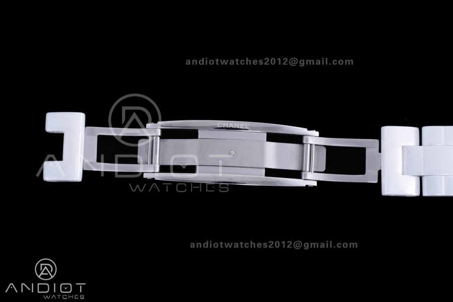 J12 33mm HTF 1:1 Best Edition White Korea Ceramic White Dial Diamond Markers on Bracelet Swiss Quartz