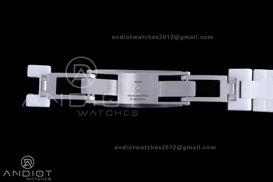 J12 33mm HTF 1:1 Best Edition White Korea Ceramic White Dial Diamond Markers on Bracelet Swiss Quartz