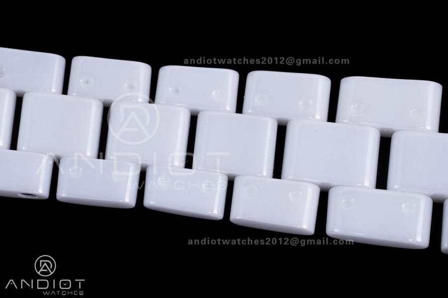 J12 33mm HTF 1:1 Best Edition White Korea Ceramic White Dial Diamond Markers on Bracelet Swiss Quartz