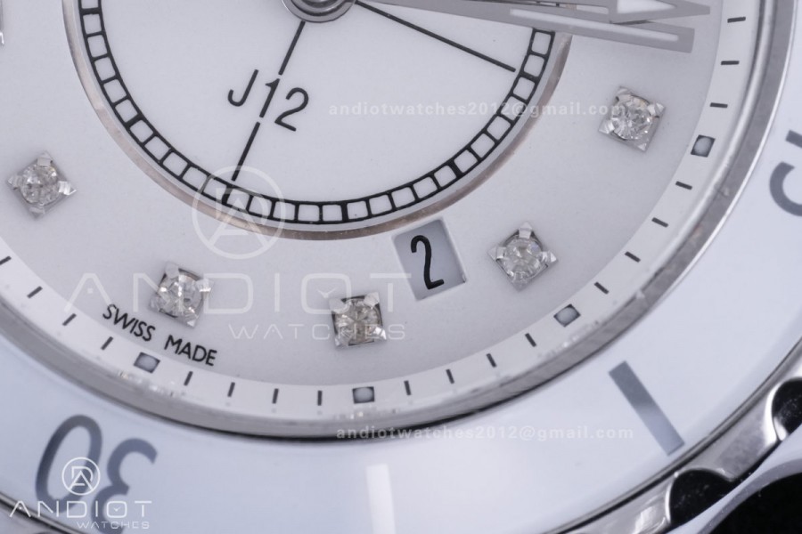 J12 33mm HTF 1:1 Best Edition White Korea Ceramic White Dial Diamond Markers on Bracelet Swiss Quartz