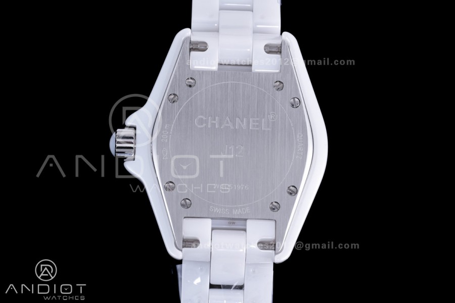 J12 33mm HTF 1:1 Best Edition White Korea Ceramic White Dial Diamond Markers on Bracelet Swiss Quartz