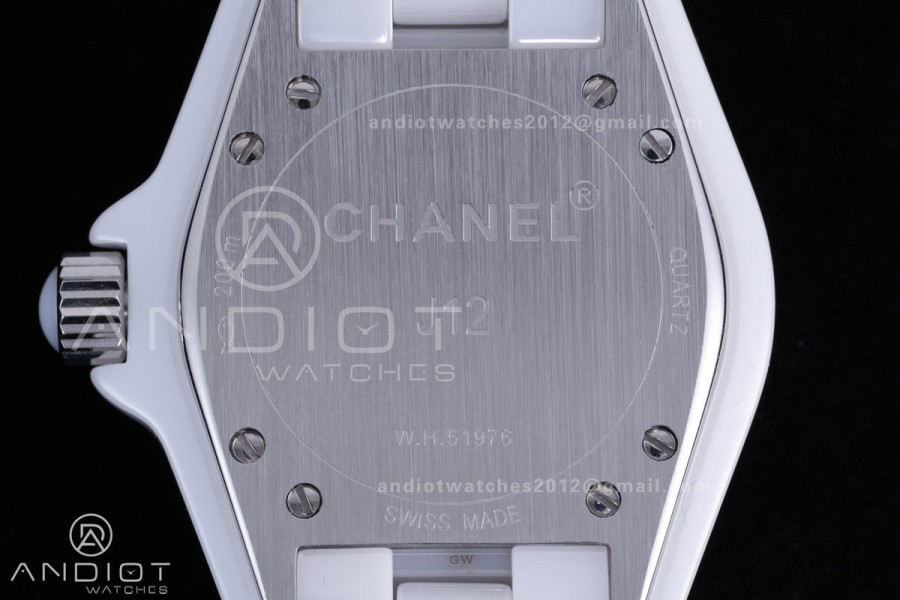J12 33mm HTF 1:1 Best Edition White Korea Ceramic White Dial Diamond Markers on Bracelet Swiss Quartz