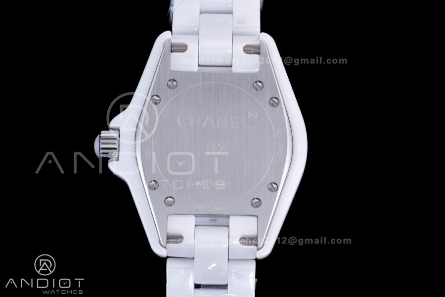 J12 33mm HTF 1:1 Best Edition White Korea Ceramic White Dial Black Markers on Bracelet Swiss Quartz