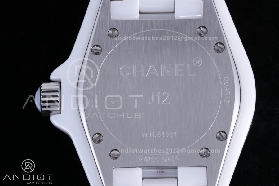 J12 33mm HTF 1:1 Best Edition White Korea Ceramic White Dial Black Markers on Bracelet Swiss Quartz