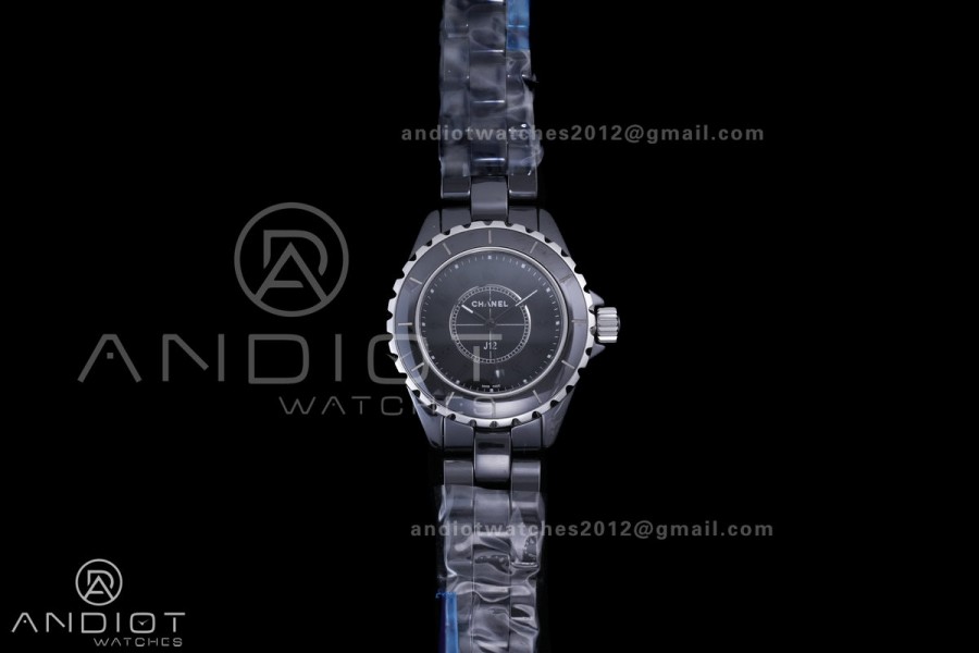 J12 33mm HTF 1:1 Best Edition Black Korea Ceramic Black Dial Grey Markers on Bracelet Swiss Quartz