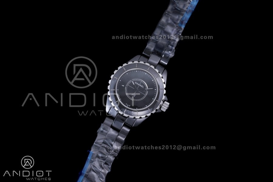 J12 33mm HTF 1:1 Best Edition Black Korea Ceramic Black Dial Grey Markers on Bracelet Swiss Quartz