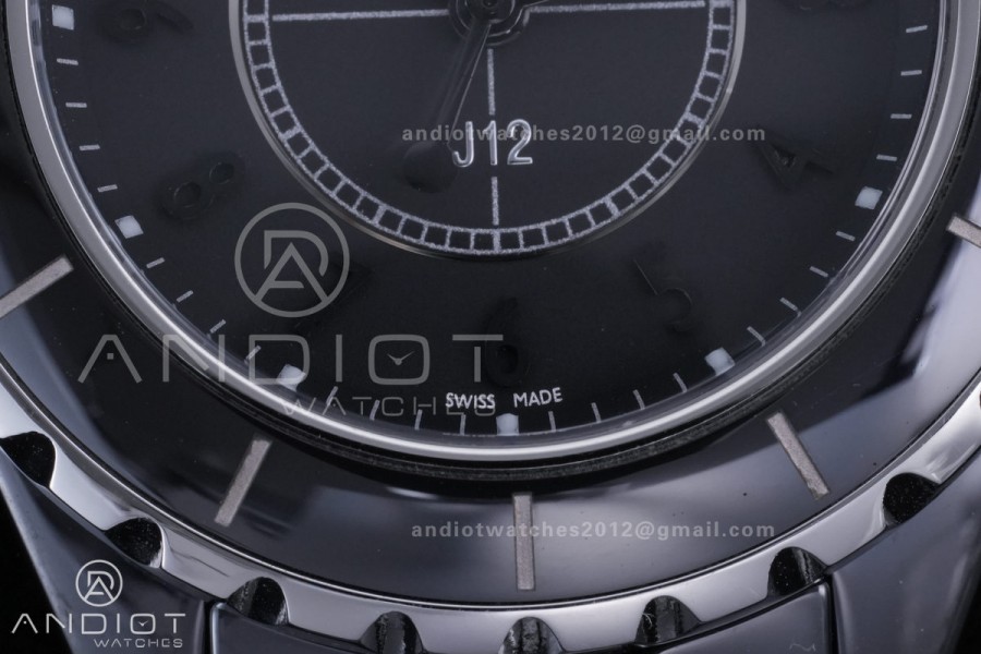 J12 33mm HTF 1:1 Best Edition Black Korea Ceramic Black Dial Grey Markers on Bracelet Swiss Quartz