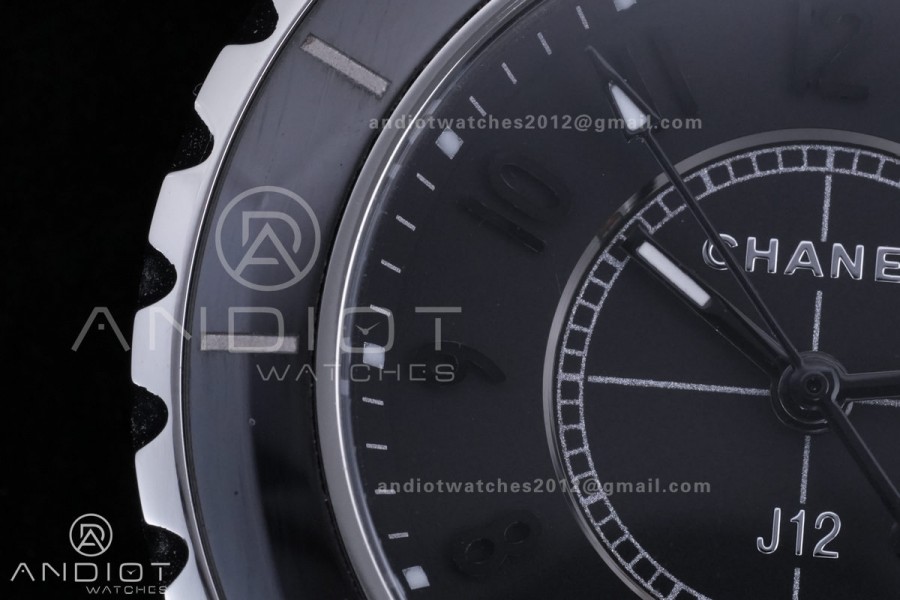 J12 33mm HTF 1:1 Best Edition Black Korea Ceramic Black Dial Grey Markers on Bracelet Swiss Quartz