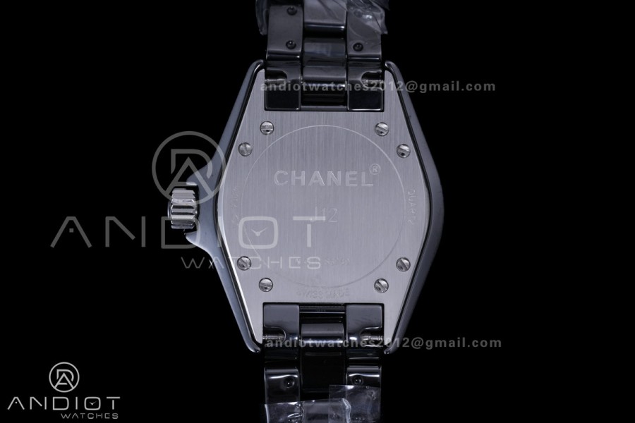 J12 33mm HTF 1:1 Best Edition Black Korea Ceramic Black Dial Grey Markers on Bracelet Swiss Quartz