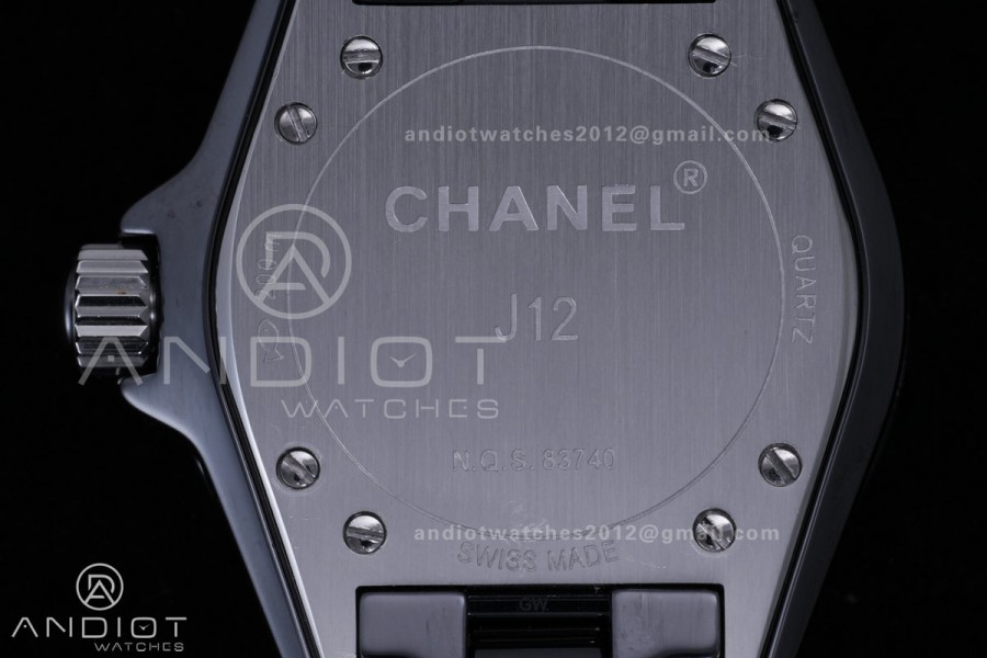 J12 33mm HTF 1:1 Best Edition Black Korea Ceramic Black Dial Grey Markers on Bracelet Swiss Quartz