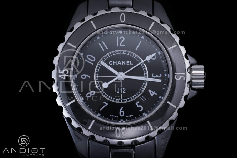 J12 33mm HTF 1:1 Best Edition Black Korea Ceramic Black Dial White Markers on Bracelet Swiss Quartz