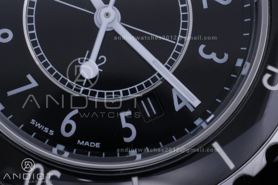 J12 33mm HTF 1:1 Best Edition Black Korea Ceramic Black Dial White Markers on Bracelet Swiss Quartz