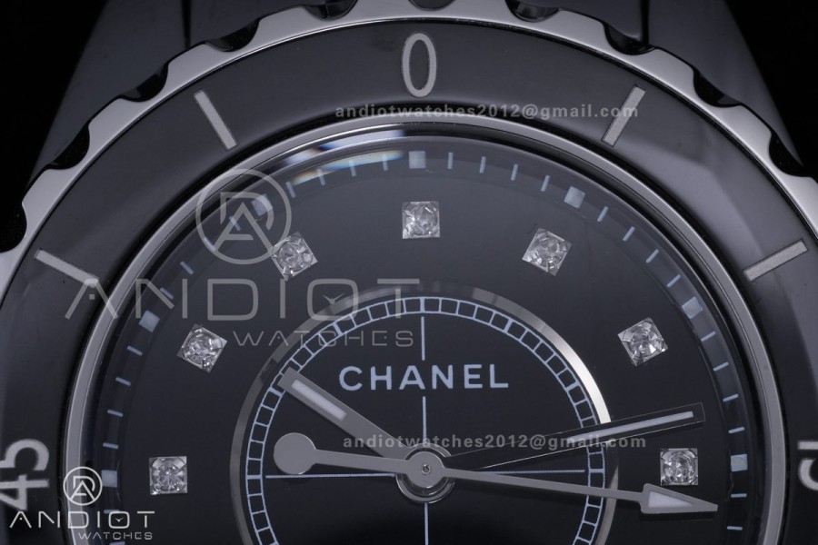 J12 33mm HTF 1:1 Best Edition Black Korea Ceramic Black Dial Diamonds Markers on Bracelet Swiss Quartz