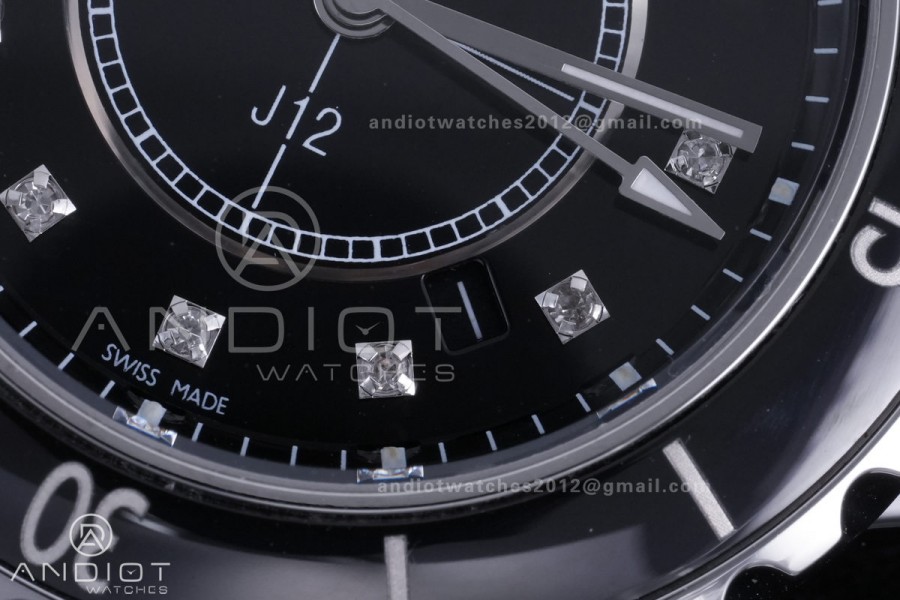 J12 33mm HTF 1:1 Best Edition Black Korea Ceramic Black Dial Diamonds Markers on Bracelet Swiss Quartz