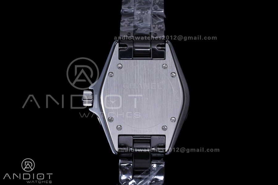 J12 33mm HTF 1:1 Best Edition Black Korea Ceramic Black Dial Diamonds Markers on Bracelet Swiss Quartz