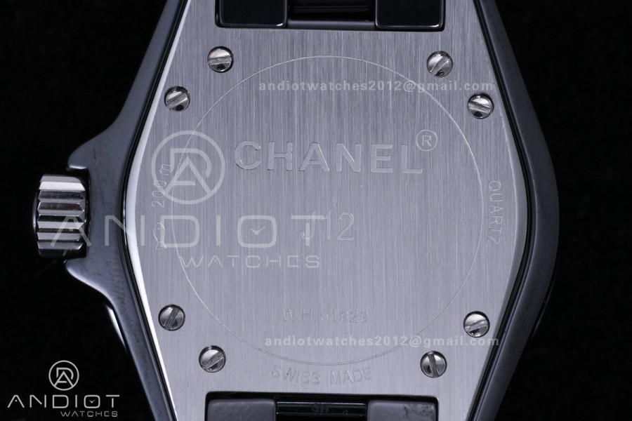 J12 33mm HTF 1:1 Best Edition Black Korea Ceramic Black Dial Diamonds Markers on Bracelet Swiss Quartz