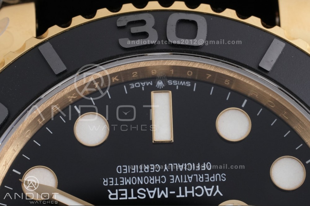 Yacht-Master 42mm 226658 YG QF 1:1 Best Edition 3D Black Ceramic Bezel on Oysterflex Strap SH3235 (Weighted)