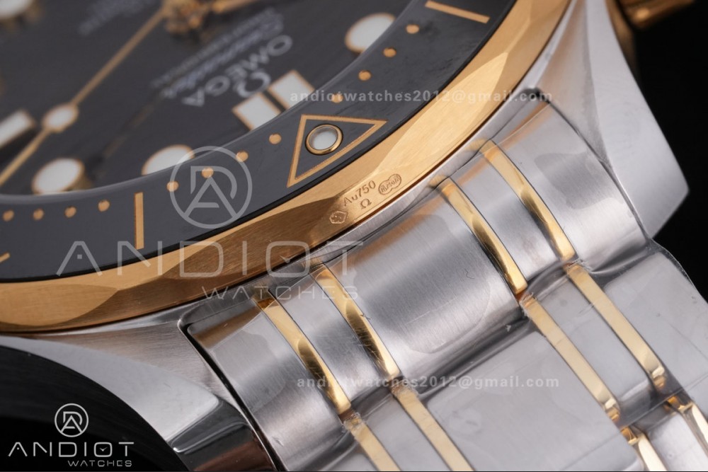 Seamaster Diver 300M SS/YG V4 VSF 1:1 Best Edition YG Bezel Black Dial on SS/YG Super Clone Asian 8800