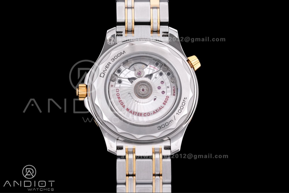 Seamaster Diver 300M SS/YG V4 VSF 1:1 Best Edition YG Bezel Black Dial on SS/YG Super Clone Asian 8800