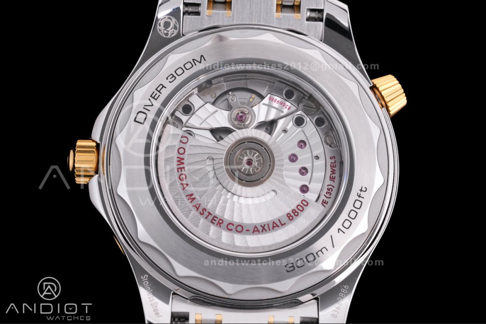 Seamaster Diver 300M SS/YG V4 VSF 1:1 Best Edition YG Bezel Black Dial on SS/YG Super Clone Asian 8800