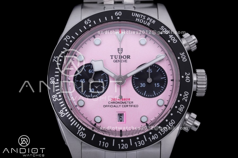 Black Bay Chrono SS BLSF 1:1 Best Edition Messi Pink Dial on Jubilee Strap A7750