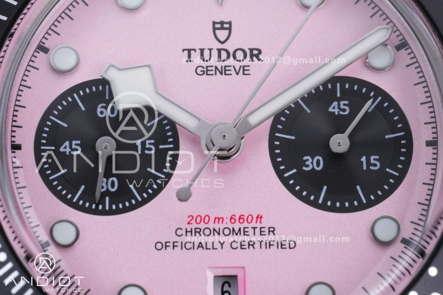 Black Bay Chrono SS BLSF 1:1 Best Edition Messi Pink Dial on Jubilee Strap A7750