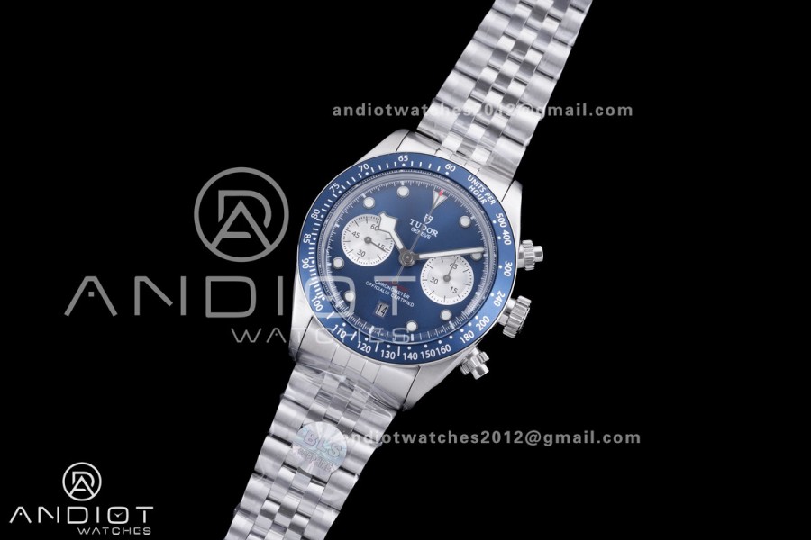Black Bay Chrono SS BLSF 1:1 Best Edition Blue/White Dial on Jubilee Strap A7750