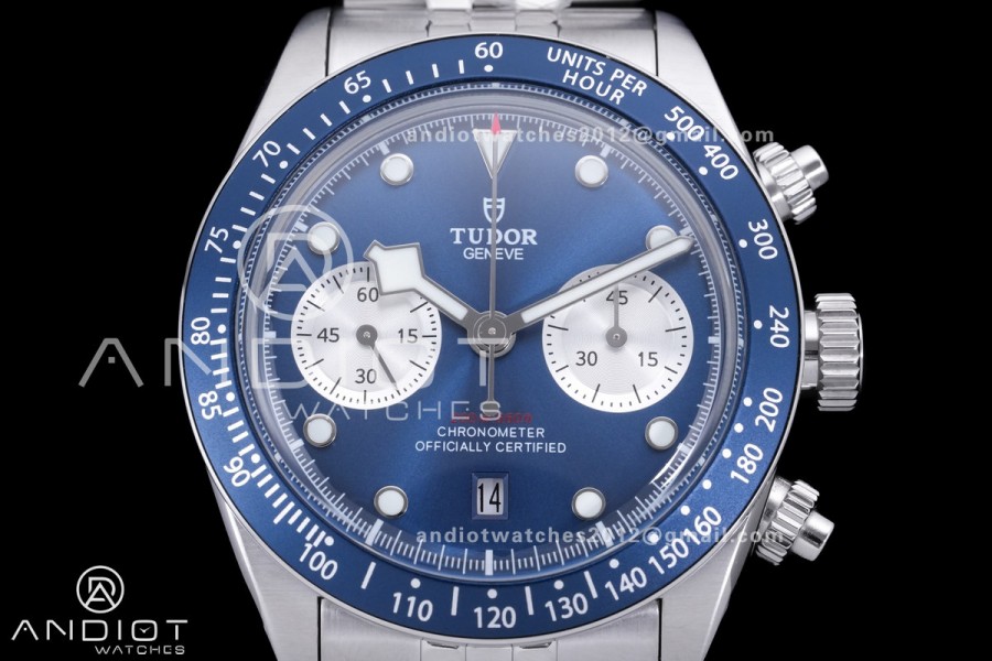 Black Bay Chrono SS BLSF 1:1 Best Edition Blue/White Dial on Jubilee Strap A7750