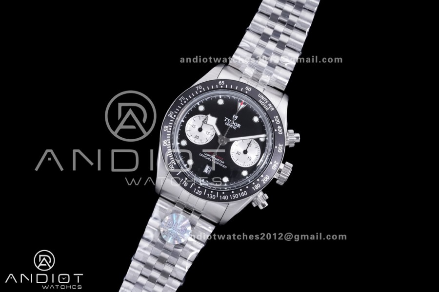 Black Bay Chrono SS BLSF 1:1 Best Edition Black/White Dial on Jubilee Strap A7750