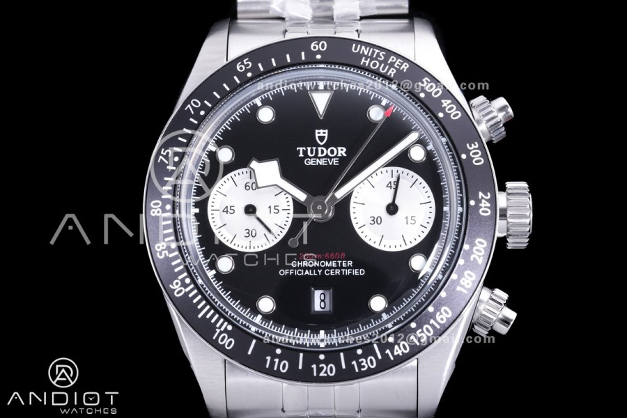 Black Bay Chrono SS BLSF 1:1 Best Edition Black/White Dial on Jubilee Strap A7750