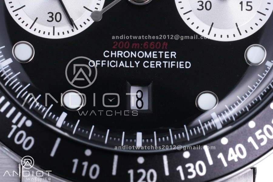 Black Bay Chrono SS BLSF 1:1 Best Edition Black/White Dial on Jubilee Strap A7750