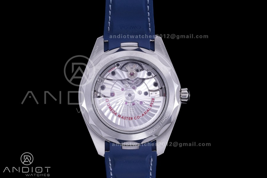 Aqua Terra GMT World timer 43mm VSF 1:1 Best Edition Deep Blue Dial on Blue Rubber Strap A8938 Super Clone