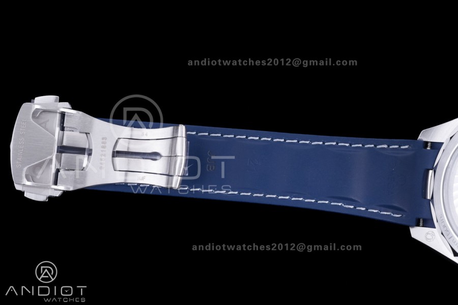Aqua Terra GMT World timer 43mm VSF 1:1 Best Edition Deep Blue Dial on Blue Rubber Strap A8938 Super Clone