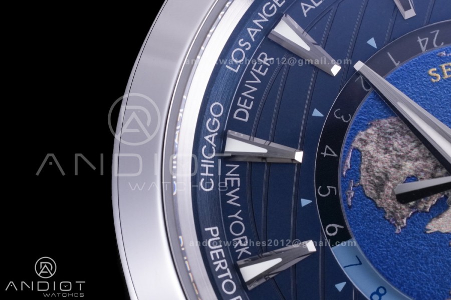 Aqua Terra GMT World timer 43mm VSF 1:1 Best Edition Deep Blue Dial on Blue Rubber Strap A8938 Super Clone