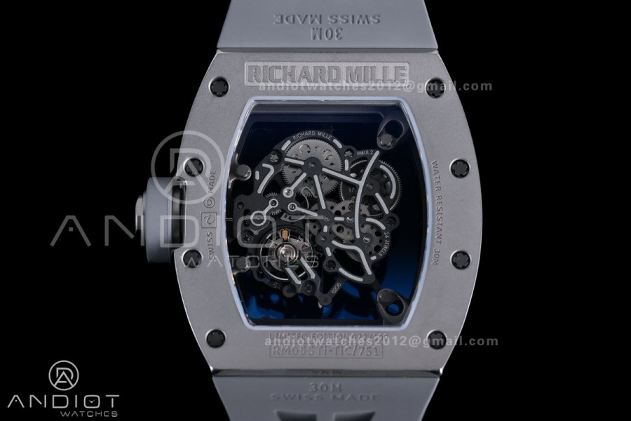 RM055 Gray Ceramic ZF 1:1 Best Edition on Gray Shark Rubber Strap RMUL2 Super Clone