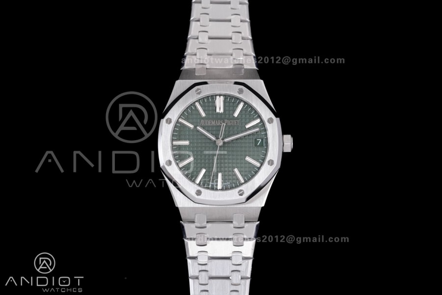Royal Oak 41mm 15510 "50th Anniversary" SS ZF 1:1 Best Edition Green Textured Dial on SS Bracelet A4302