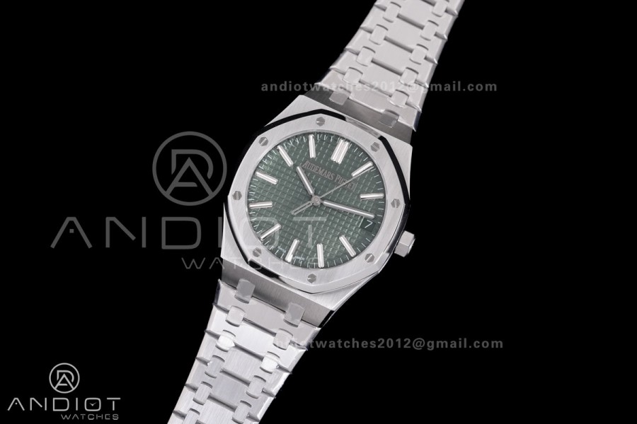Royal Oak 41mm 15510 "50th Anniversary" SS ZF 1:1 Best Edition Green Textured Dial on SS Bracelet A4302