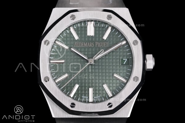 Royal Oak 41mm 15510 "50th Anniversary" SS ZF 1:1 Best Edition Green Textured Dial on SS Bracelet A4302
