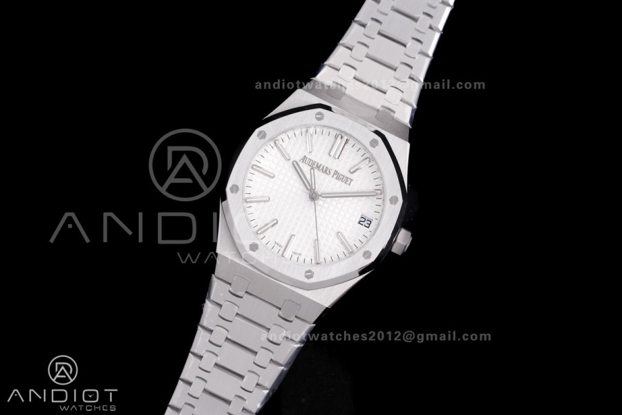 Royal Oak 41mm 15510 "50th Anniversary" SS ZF 1:1 Best Edition White Textured Dial on SS Bracelet A4302