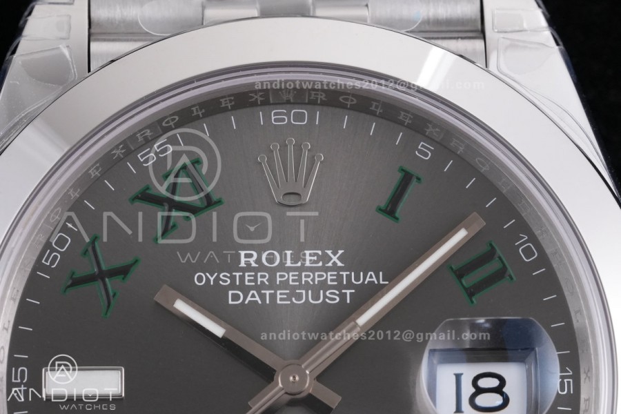 DateJust 41 126300 904L SS VSF 1:1 Best Edition Gray Dial Green Roman on Jubilee Bracelet VS3235