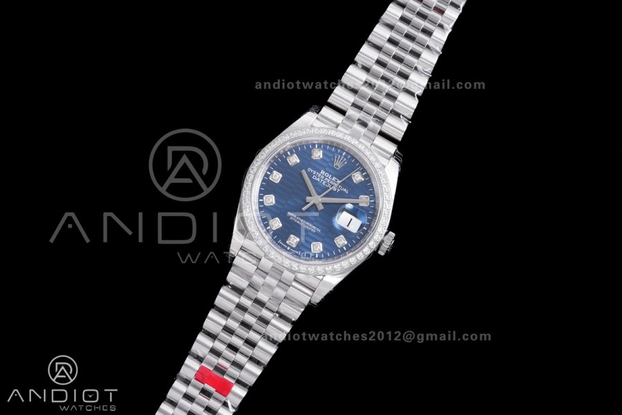 DateJust 36 SS 126284 VSF 1:1 Best Edition 904L Steel Blue Textured Diamonds Dial on Jubilee Bracelet VS3235