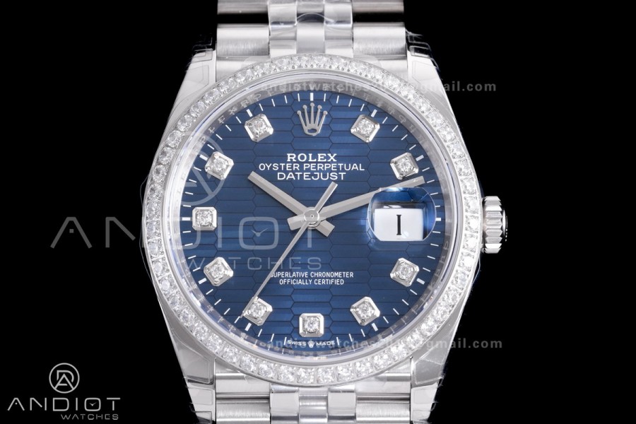 DateJust 36 SS 126284 VSF 1:1 Best Edition 904L Steel Blue Textured Diamonds Dial on Jubilee Bracelet VS3235