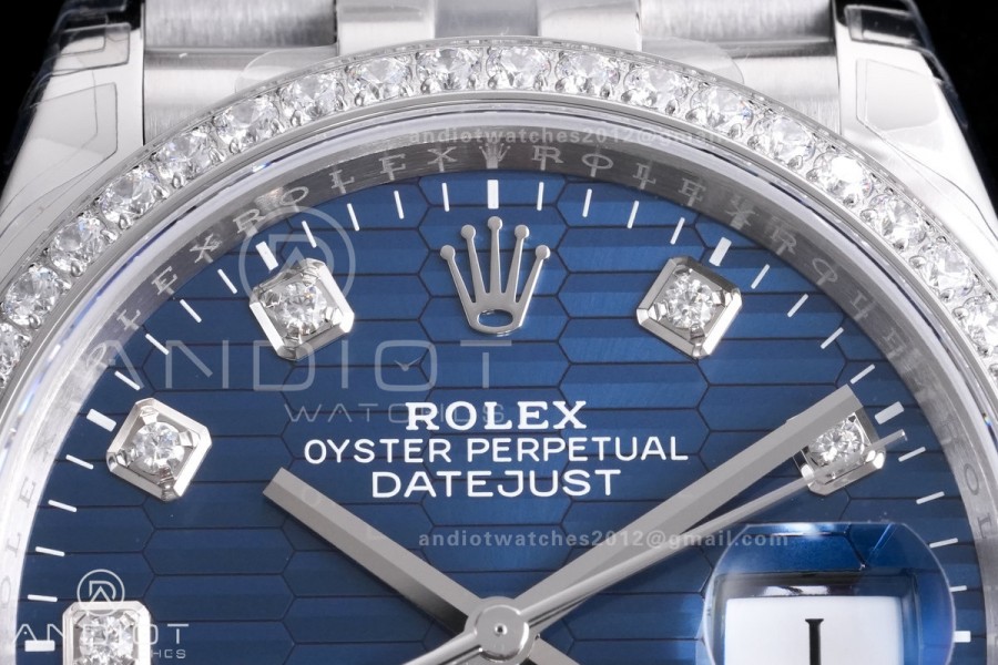 DateJust 36 SS 126284 VSF 1:1 Best Edition 904L Steel Blue Textured Diamonds Dial on Jubilee Bracelet VS3235