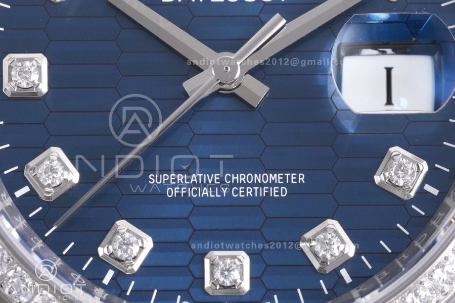 DateJust 36 SS 126284 VSF 1:1 Best Edition 904L Steel Blue Textured Diamonds Dial on Jubilee Bracelet VS3235
