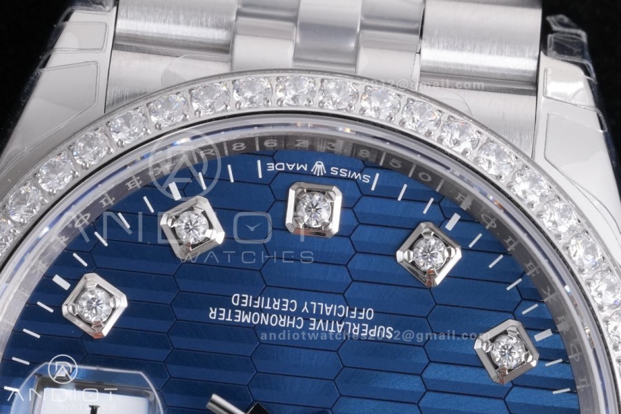 DateJust 36 SS 126284 VSF 1:1 Best Edition 904L Steel Blue Textured Diamonds Dial on Jubilee Bracelet VS3235
