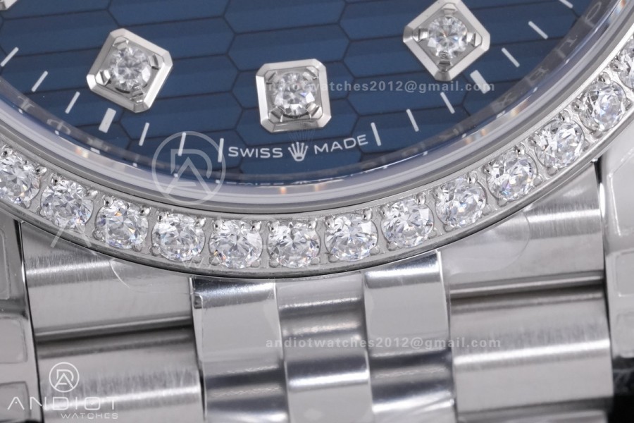 DateJust 36 SS 126284 VSF 1:1 Best Edition 904L Steel Blue Textured Diamonds Dial on Jubilee Bracelet VS3235