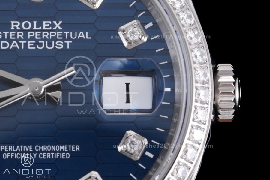 DateJust 36 SS 126284 VSF 1:1 Best Edition 904L Steel Blue Textured Diamonds Dial on Jubilee Bracelet VS3235
